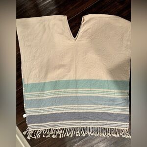 Tribe Alive hand made Cotton Striped Fringed Swim/Beach Cover-up Kaftan Poncho
